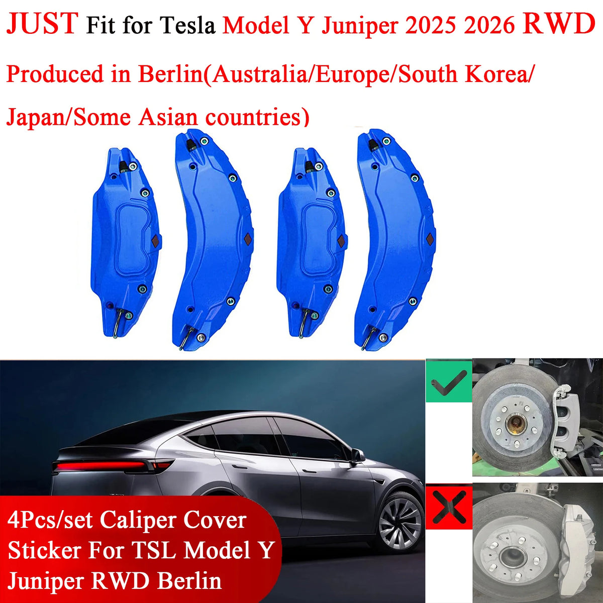 Brake Caliper Covers for Tesla Model Y Juniper 2026 Accessories RWD EU KR UK JP AU 4pcs/set 19inch Wheel Cover with Stickers