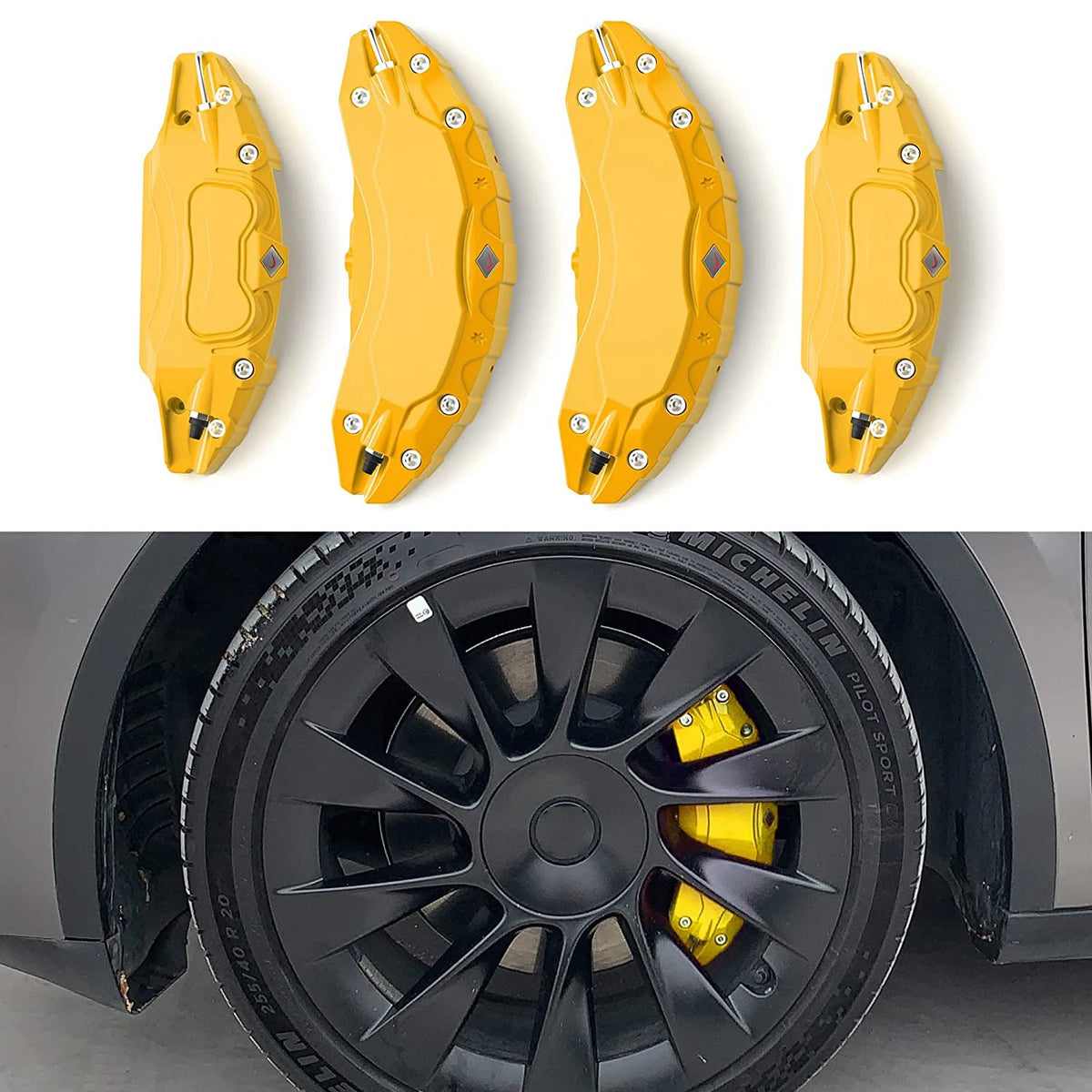 4pcs Brake Caliper Covers for Tesla Model 3 2017 2018 2019 2020 2021 2022 2023 Accessories With Stickers(Not Fit Model 3 2024)