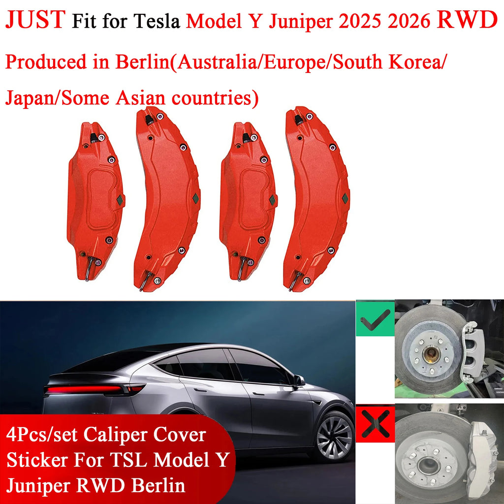 Brake Caliper Covers for Tesla Model Y Juniper 2026 Accessories RWD EU KR UK JP AU 4pcs/set 19inch Wheel Cover with Stickers