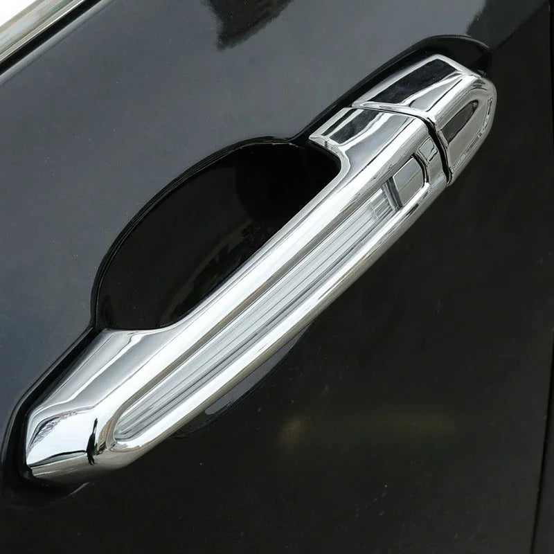 Glossy Black Carbon Fiber Siver Car Door Handle Cover Trim S
