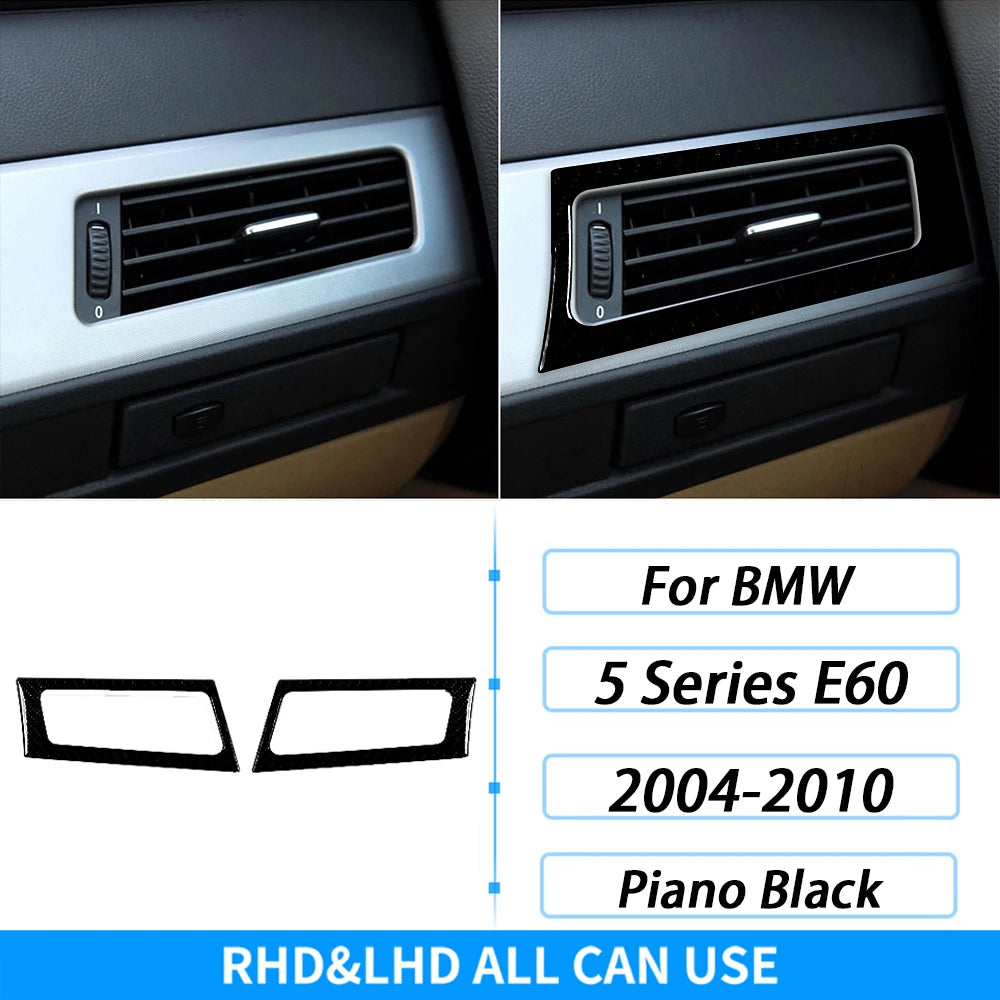 For BMW 5 Series E60 2004-2007 Piano Black Gear Shift Steering Wheel Air Outlet Panel Set Trim Car Interior Accessories Sticker