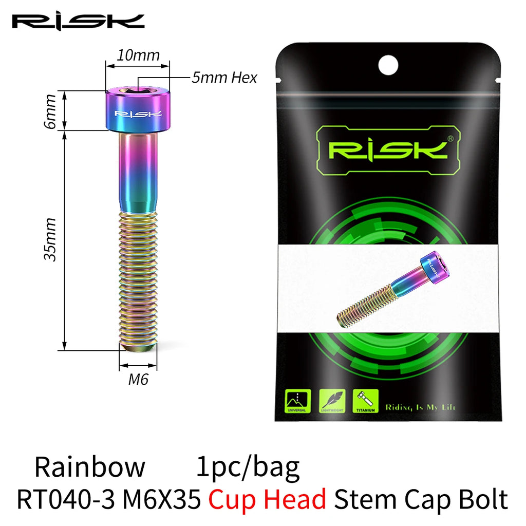 RISK Bike Titanium Bolt Screw M6x30 M6x35 M6x40 M6x50 for Bicycle Headset Stem Cap Cover Disc Brake Caliper Flat Allen Head