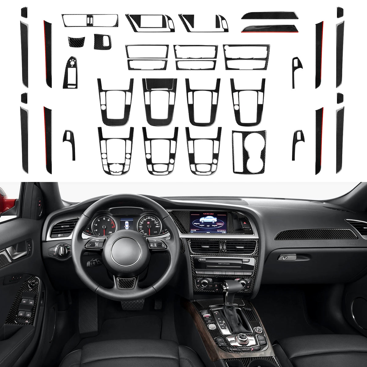Car Center Console Gear Shift Panel Set For Audi A4 S4 RS4 A
