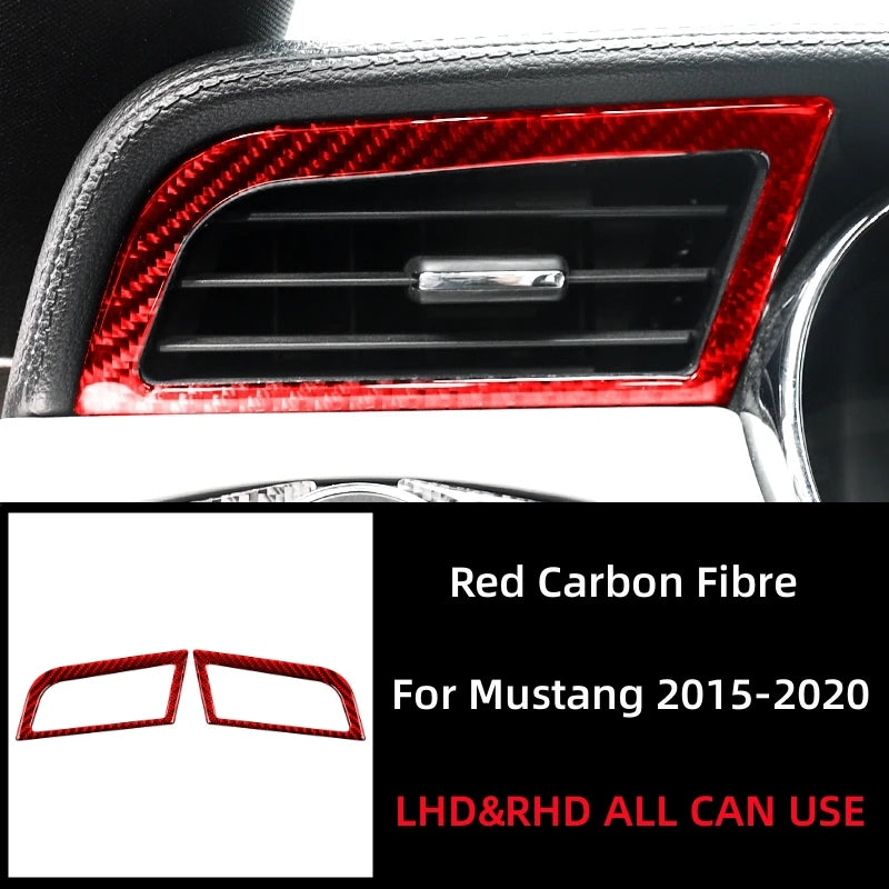 For Ford Mustang GT 2015-2021 Carbon Fiber Auto Dashboard Left and Right Air Vents Trim Stickers Frame Car Interior Accessories