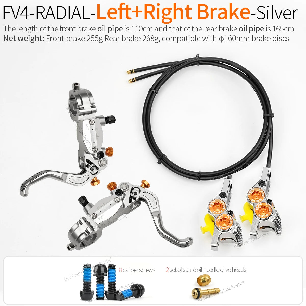 FROG WAKE FV4 4-Piston Hydraulic Disc Brake Kit Split Type Aluminum Inline Radial Front / Rear Brake Grey / Silver / Black Bike