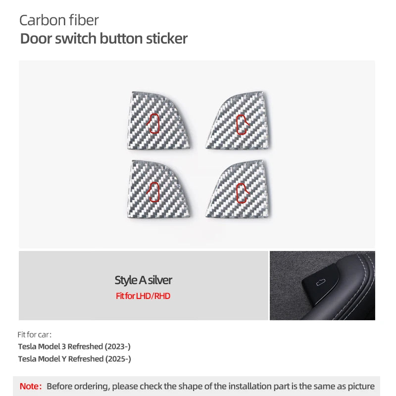 For Tesla Model Y 2019-2025 Juniper Model 3 Highland 2024 Carbon Fiber Car Interior Door Switch Button Trim Stickers Accessories