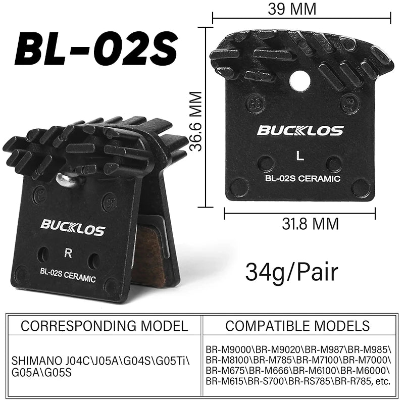 BUCKLOS Ceramic Bike Brake Pads Bicycle Hydraulic Disc Brake