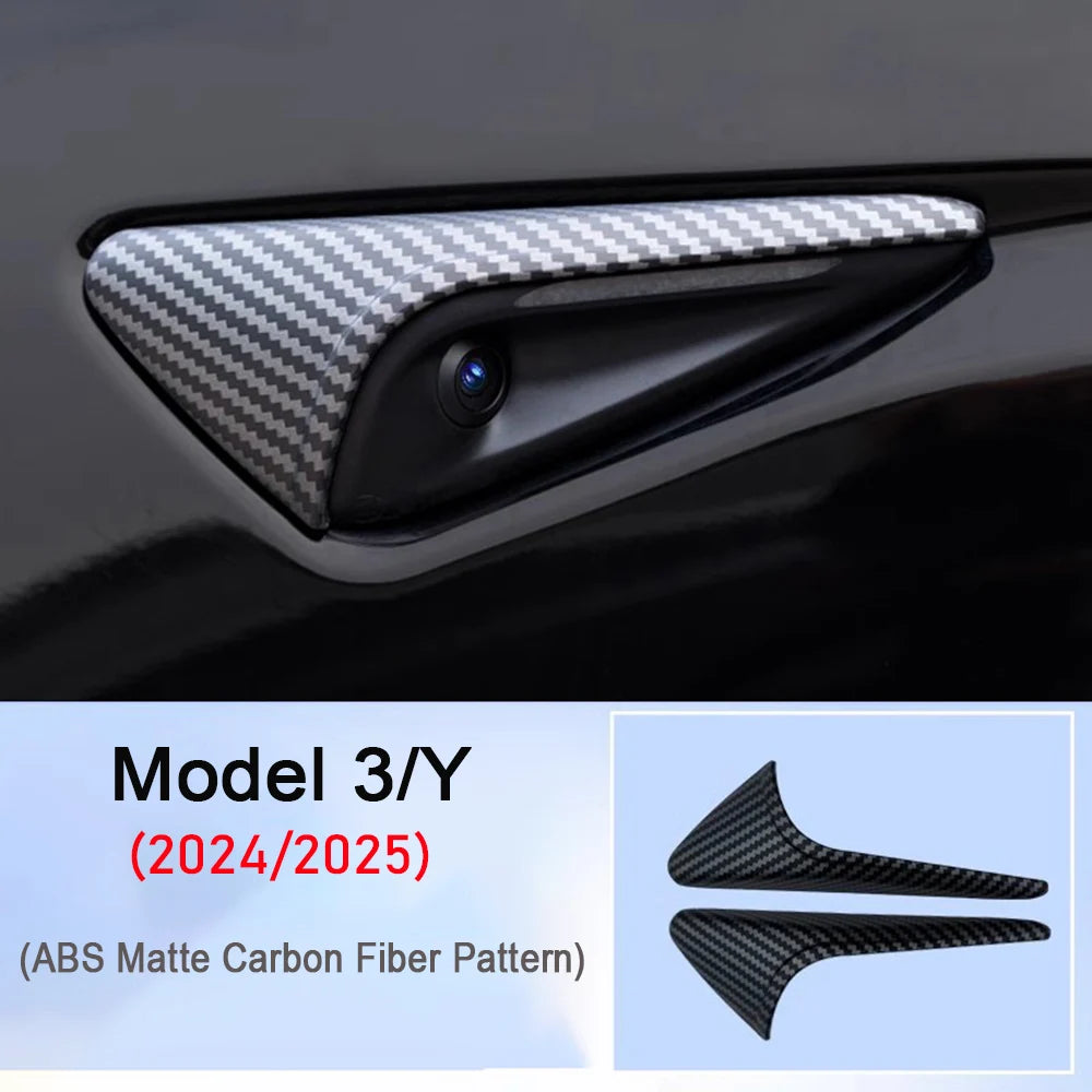 For Tesla Model 3/Y 2024 2025 Side Camera Protection Cover Fender Car Modification Accessories Matte Carbon Fiber Pattern Trim