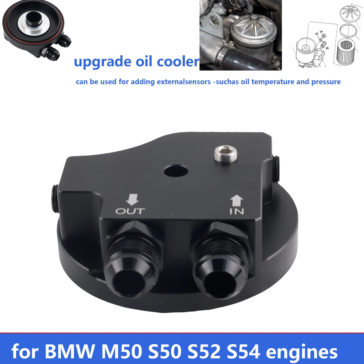 Engine Oil Filter Cap With Oil Cooler Fittings for BMW M50 S