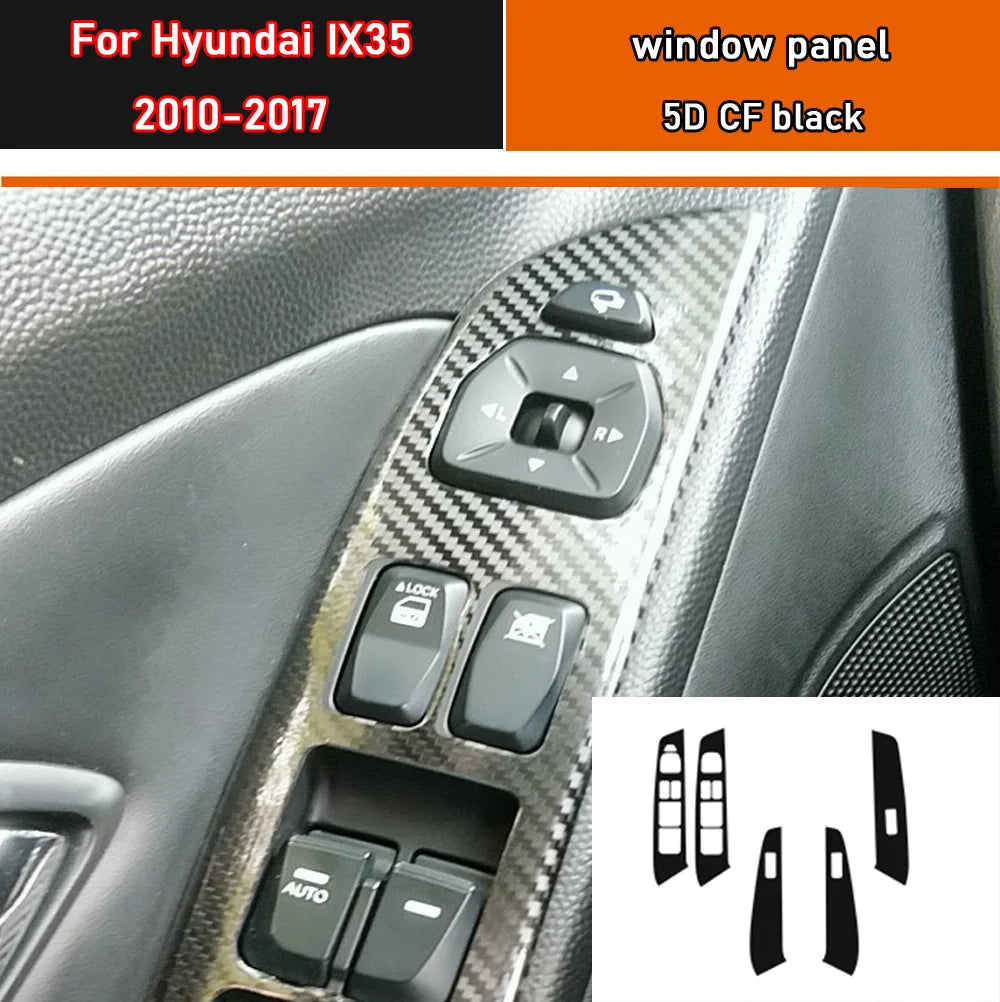 Car Styling Black Carbon Decal Car Window Lift Button Switch Panel Cover Trim Sticker 4 Pcs/Set For Hyundai IX35 2010-2017