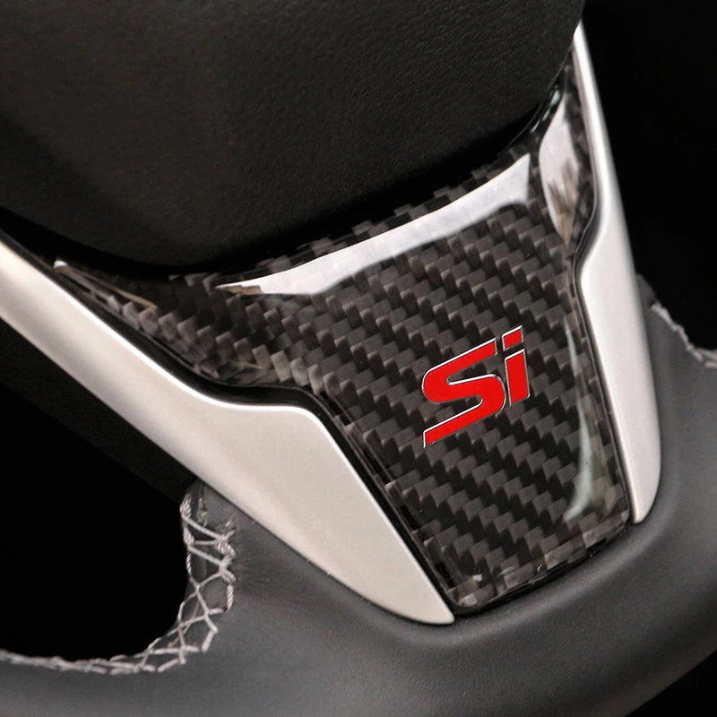 Car Steering Wheel Carbon Fiber Pattern Trim Si Emblem ABS S