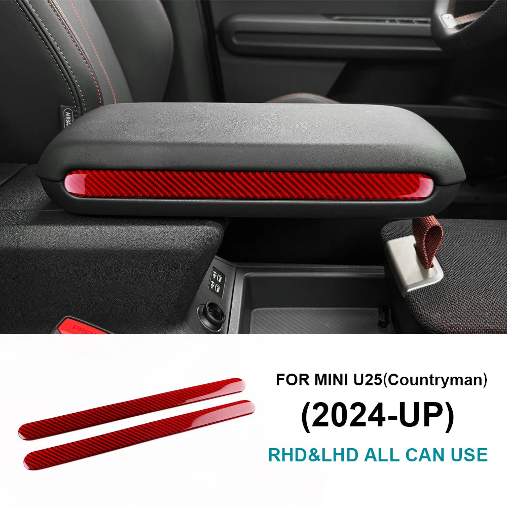 For Mini Countryman U25 2024 2025 Car Armrest Box Side Strip Sticker Interior Trim Accessories Soft Real Carbon Fiber Decoration
