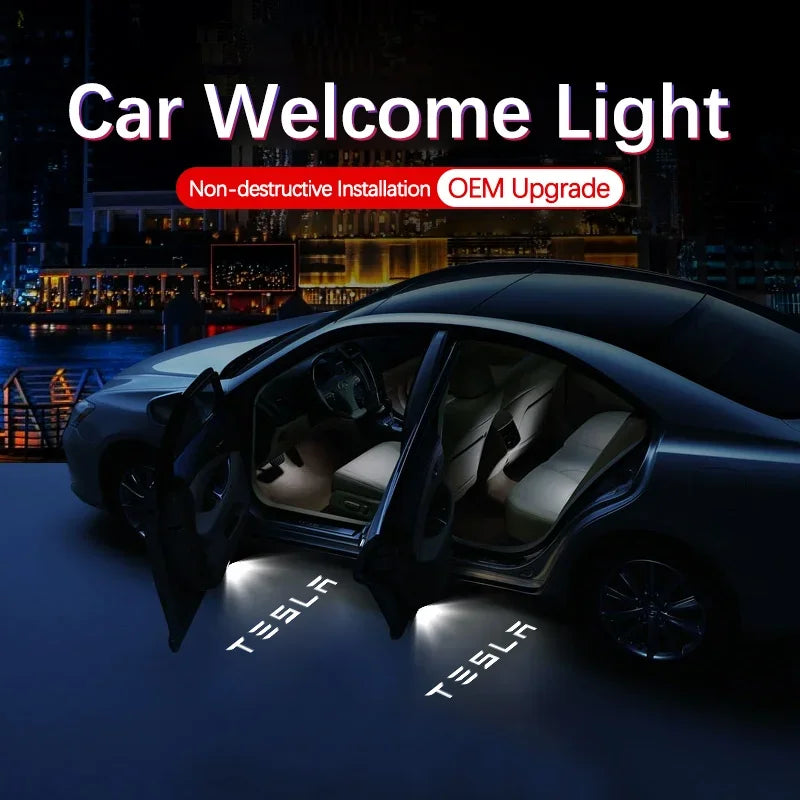 For Tesla 2pcs Car HD Projector Lamp LED Door Welcome Light 