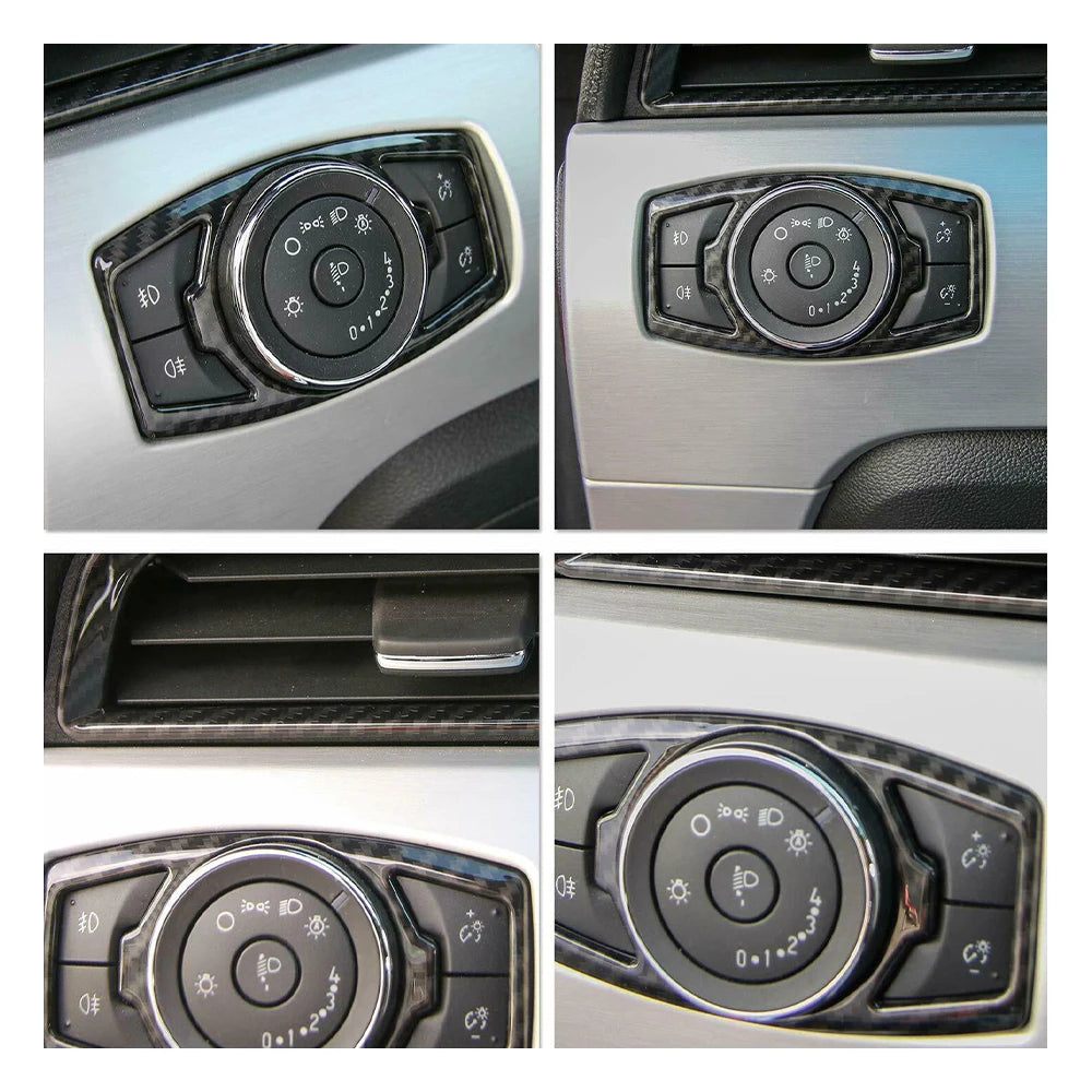 1Pcs Carbon Fiber Headlight Switch Trim Decor Cover for Ford