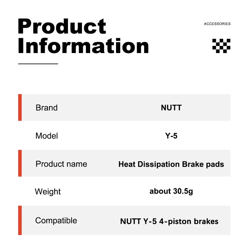 NUTT 4 Piston Y-5 Brake Pad Ceramics Heat Dissipation Coolin