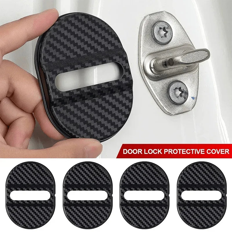4PCS Carbon Fiber Car Door Lock Cover Universal Anti Rust Wa