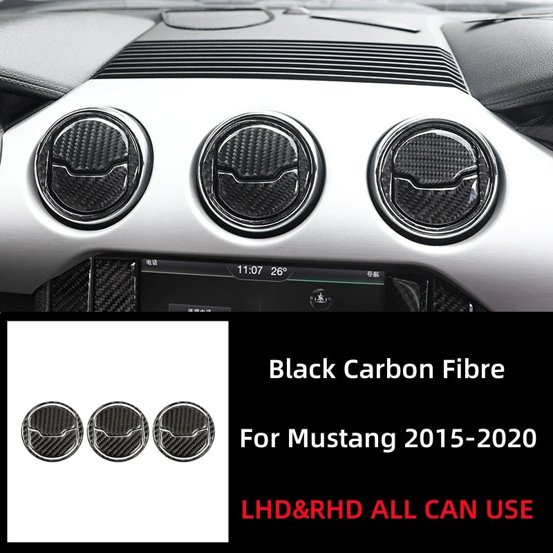 For Ford Mustang GT 2015-2021 Accessories Carbon Fiber Car Central Dashboard Air Conditioner Outlet Vent Decoration Cover Trim