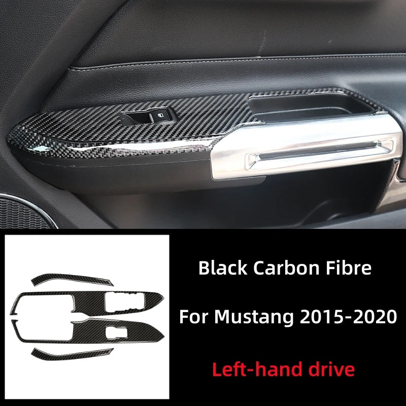 For Ford Mustang GT 2015-2021 Accessories Carbon Fiber Car Windows Lifting Switch Control Panel Decoration Cover Trim Sticker