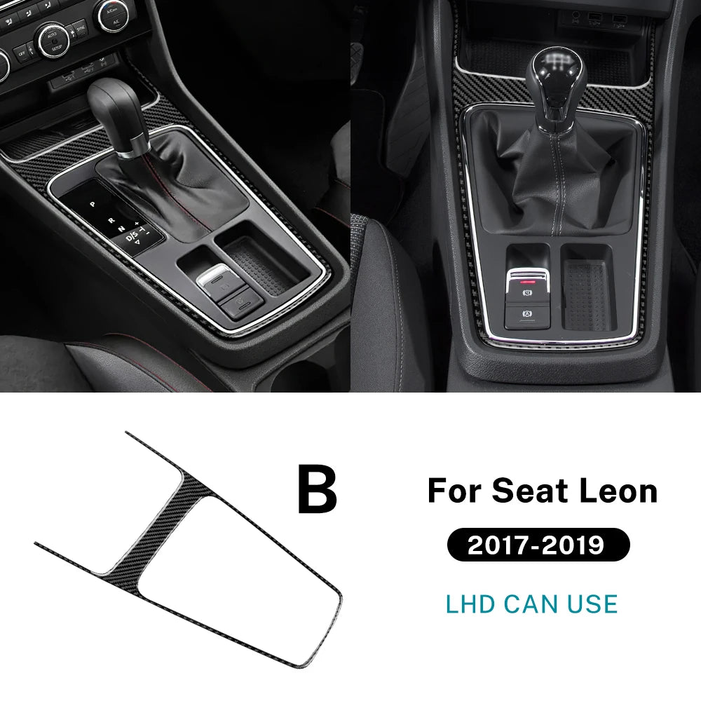 For Seat Leon 2017 2018 2019 Real Soft Carbon Fiber Sticker LHD RHD Car Gear Shift Outer Frame Panel Trim Interior Accessories