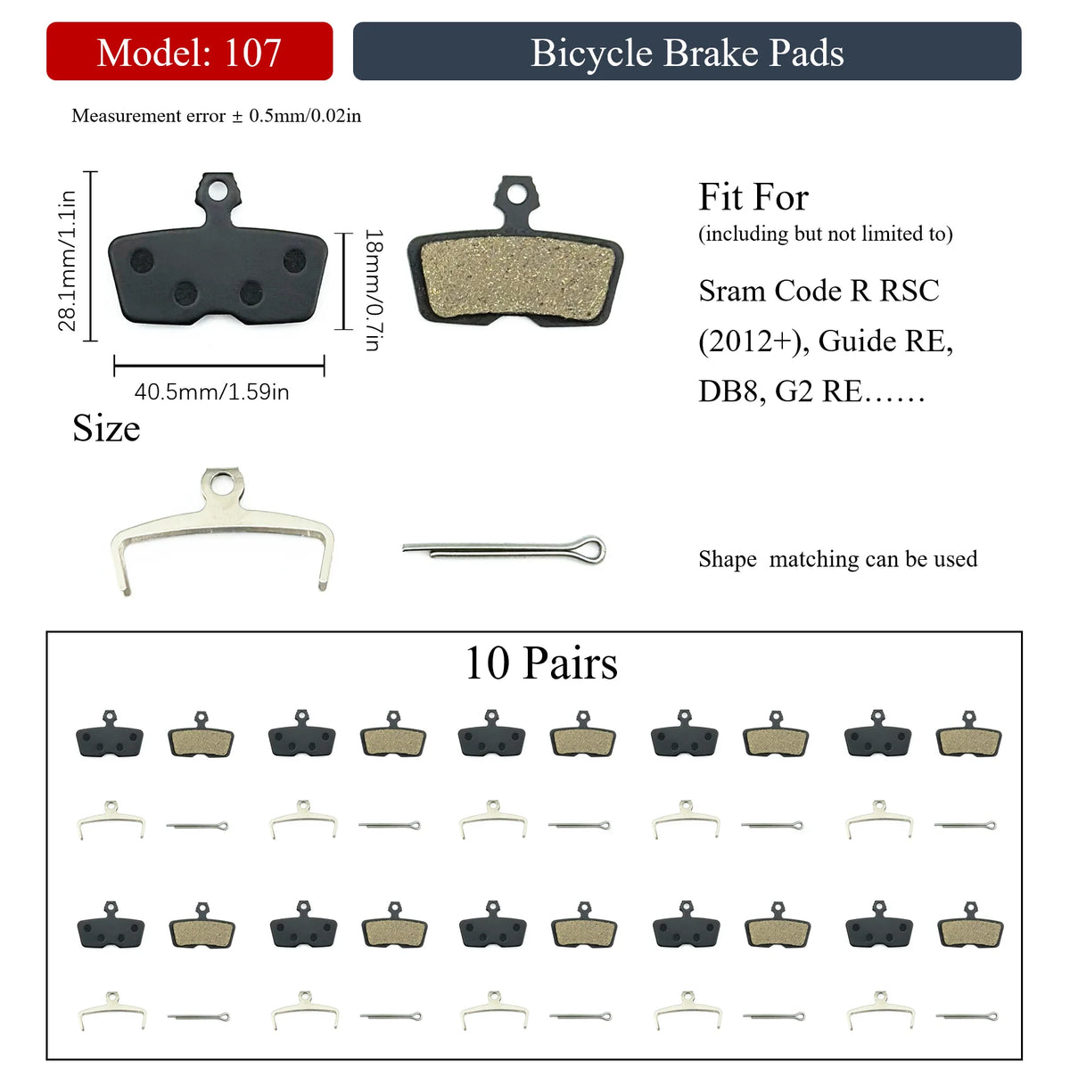 10 Pairs Multiple Models Bike Resin Disc Brake Pads MTB/Road/E-Scooters for Shimano XTR Deore Sram Level Code Guide Magura