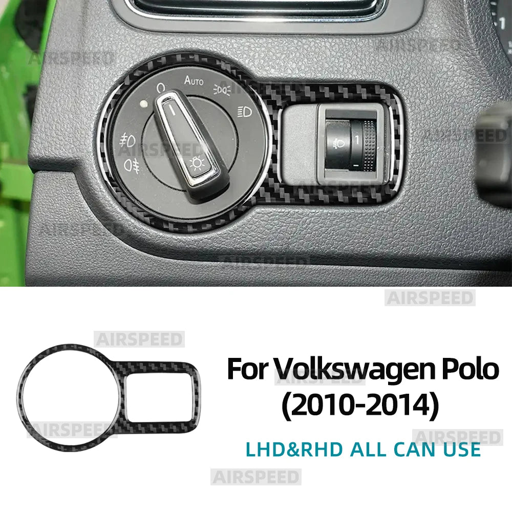 Real Soft Carbon Fiber Sticker For Volkswagen VW Polo MK5 6R 2010 2011 2012 2013 2014 LHD RHD Car Headlight Switch Interior Trim