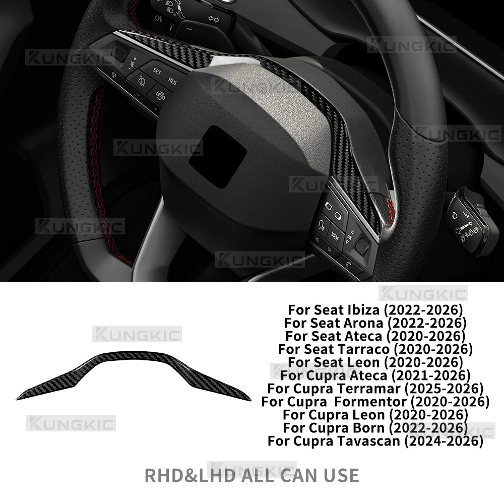 Real Dry Carbon Fiber Trim For Seat Cupra Formentor/Cupra Leon 2020-2026 Cupra Ateca 2021-2026 Car Steering Wheel Frame Decor