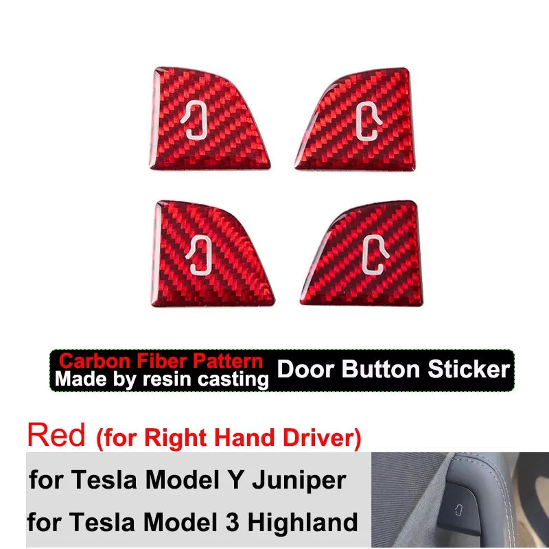 For Tesla Model Y Juniper 2025+ Model 3 Highland 2024 Carbon Fiber Open Door Switch Cover Button Trim Stickers Car Accessorie