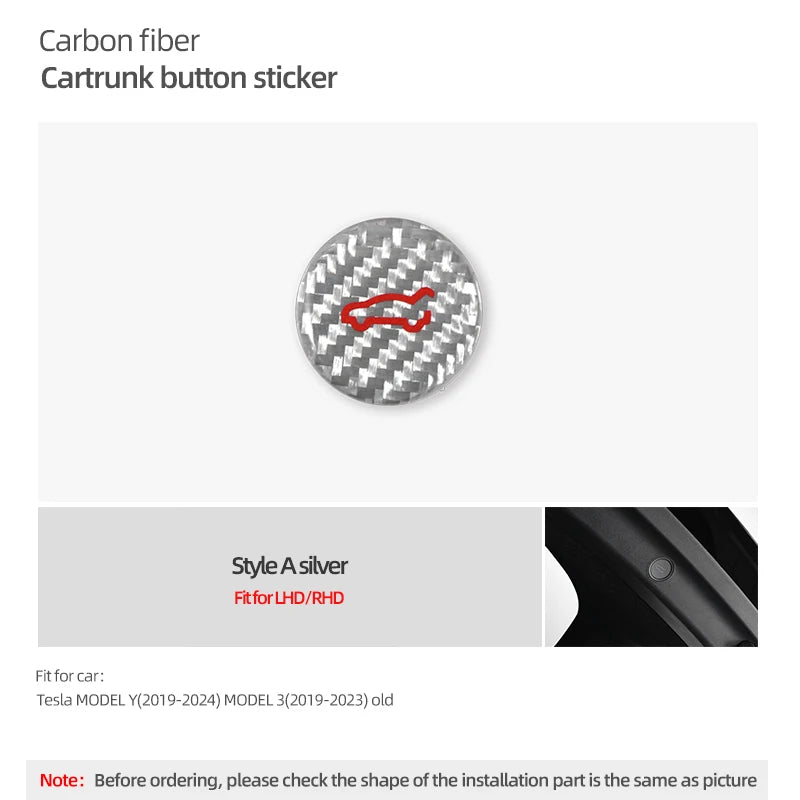For Tesla 2019- Model 3 Highland 2024 Model Y Juniper Carbon Fiber Rear Trunk Switch Button Trim Sticker Car Interior Accessory
