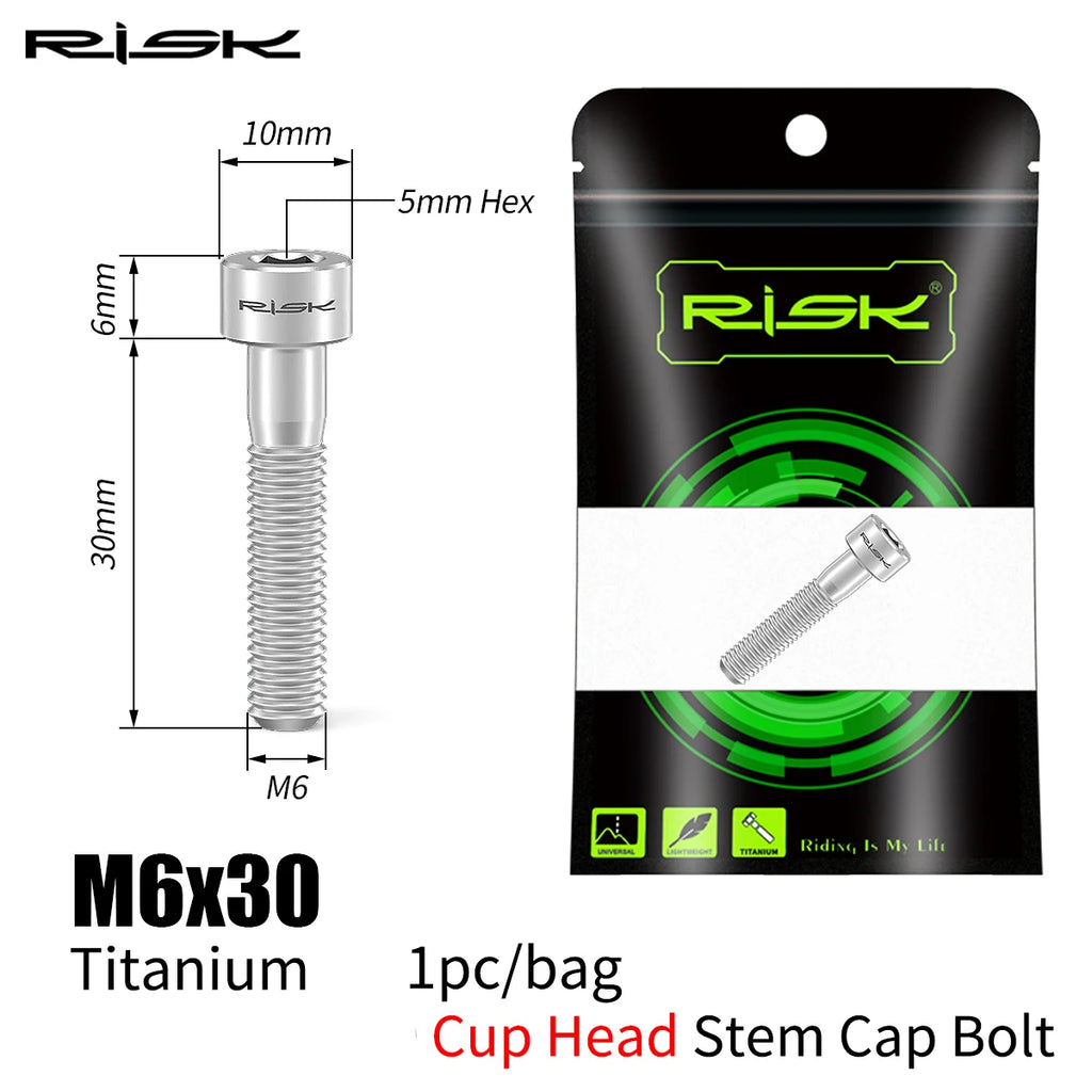 RISK Bike Titanium Bolt Screw M6x30 M6x35 M6x40 M6x50 for Bicycle Headset Stem Cap Cover Disc Brake Caliper Flat Allen Head