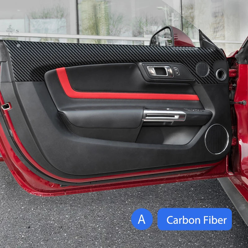 Leather Carbon Fibre Car Door Anti Kick Mats Threshold Strip Protector Trims Stickers For Ford Mustang 2015-2024 Accessories