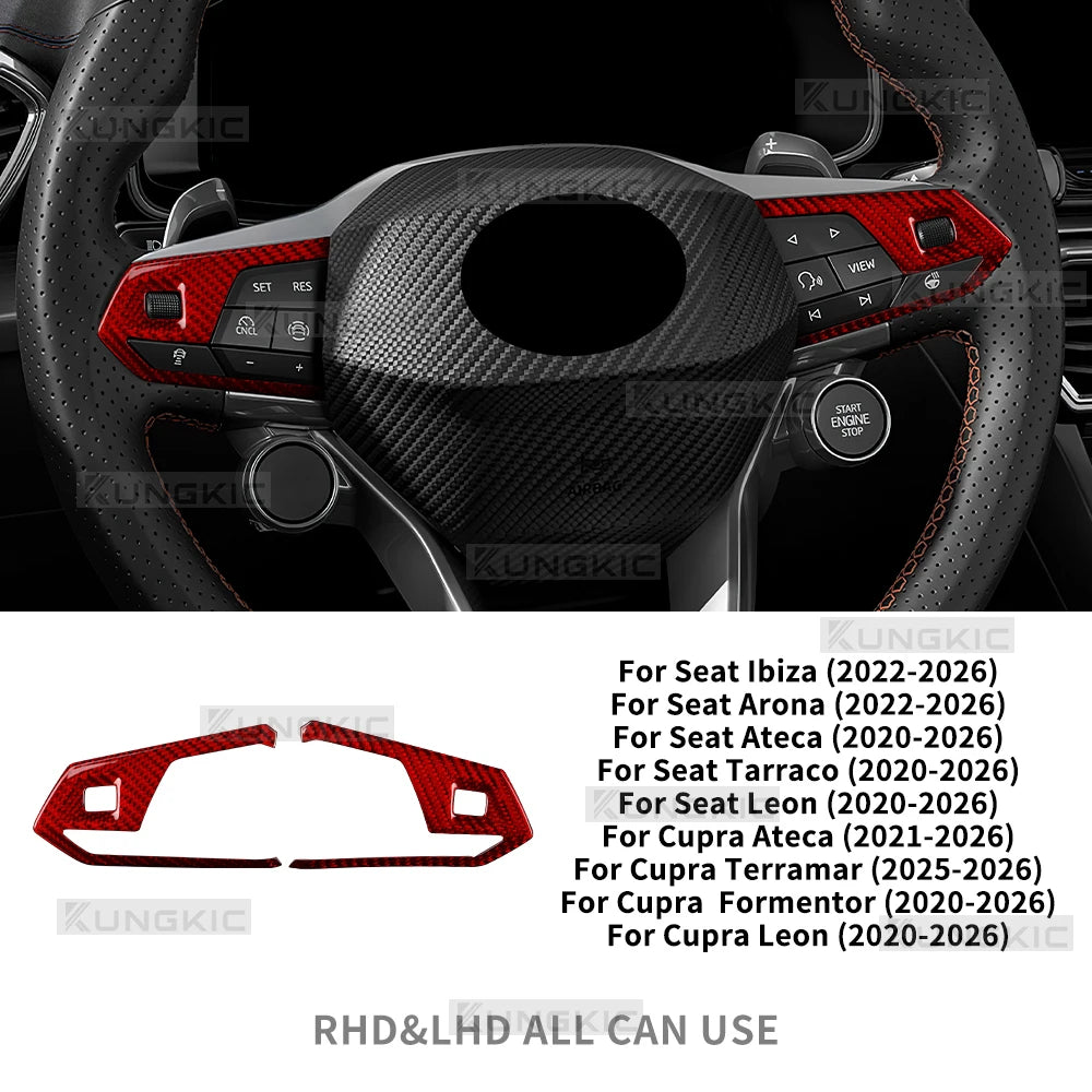 Real Dry Carbon Fiber Trim For Seat Cupra Formentor/Cupra Leon 2020-2026 Cupra Ateca 2021-2026 Car Steering Wheel Frame Decor