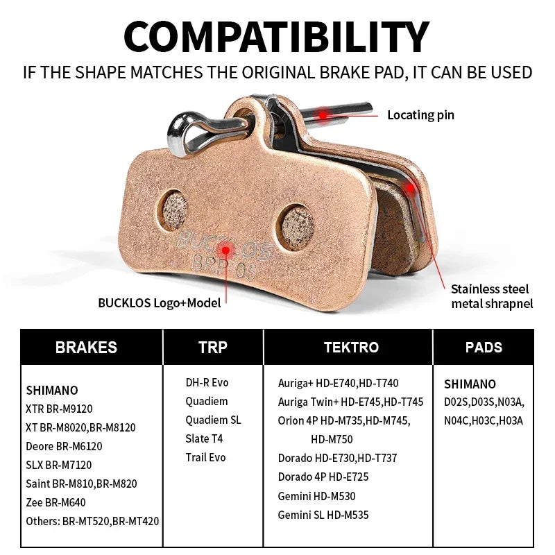 BUCKLOS Sintered-Metal MTB Brake Pads for D02S N03A Bicycle 