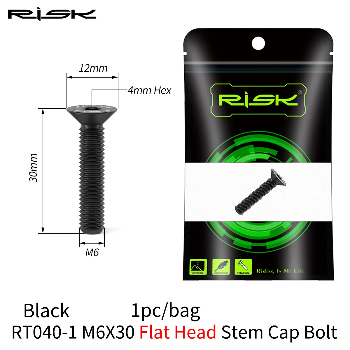 RISK Titanium Bicycle Screw Bike Headset Stem Cap Cover Bolt M6x30 M6x35 M6x40 M6x50 MTB Road Bike Disc Brake Caliper Bolt