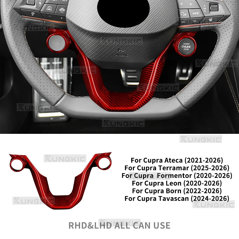Real Dry Carbon Fiber Trim For Seat Cupra Formentor/Cupra Leon 2020-2026 Cupra Ateca 2021-2026 Car Steering Wheel Frame Decor