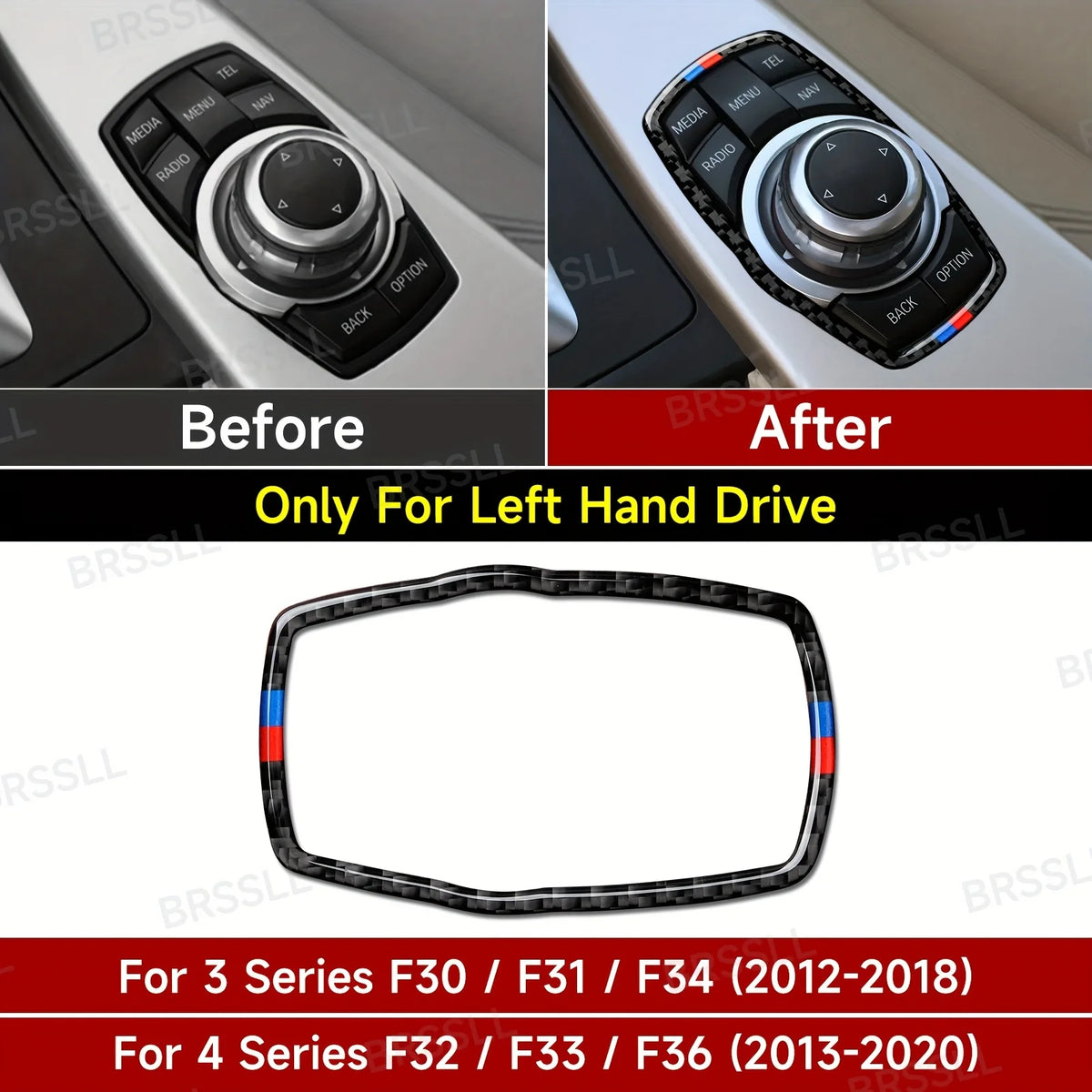 Car Center Console Multimedia Trim Frame Carbon Fiber Sticke