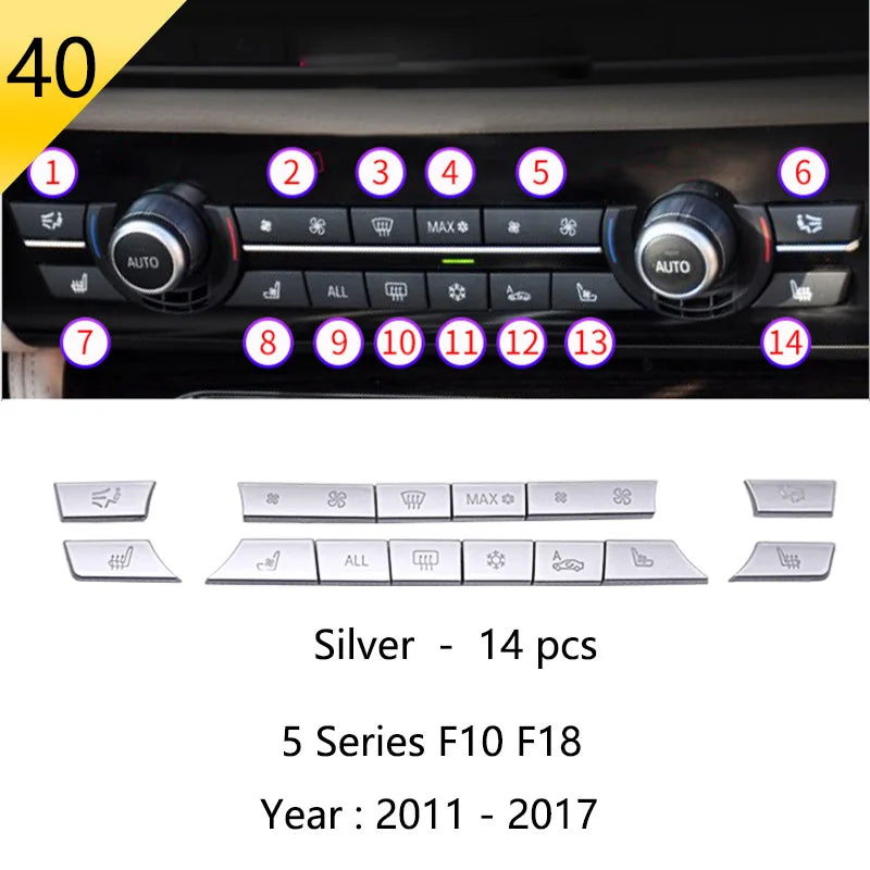 For BMW 5 Series F10 F11 F18 Accessories Stainless Steel Modified Interior Car Central Air Outlet Set Trim Sticker Frame Styling