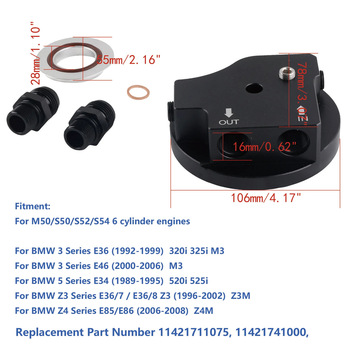 Engine Oil Filter Cap With Oil Cooler Fittings for BMW M50 S