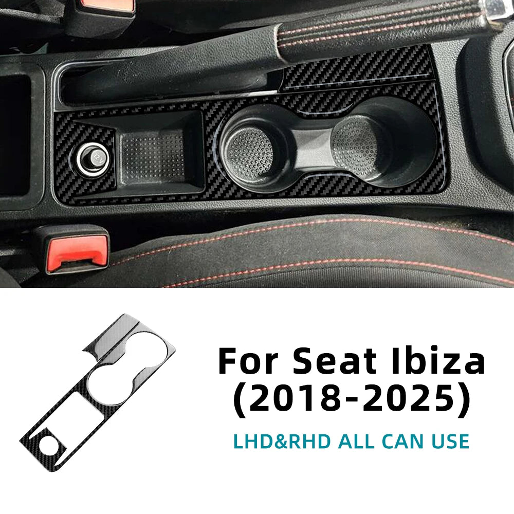 Real Soft Carbon Fiber Sticker For Seat Ibiza 6F 2018 2019 2020 2021 2022 2023 2024 2025 LHD RHD Car Cup Holder Interior Trim