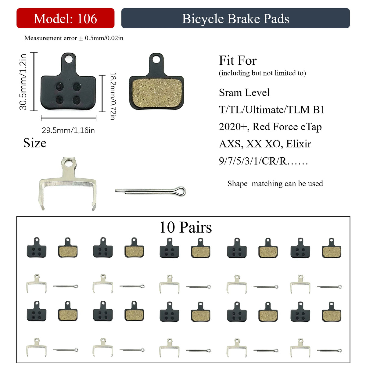 10 Pairs Multiple Models Bike Resin Disc Brake Pads MTB/Road/E-Scooters for Shimano XTR Deore Sram Level Code Guide Magura