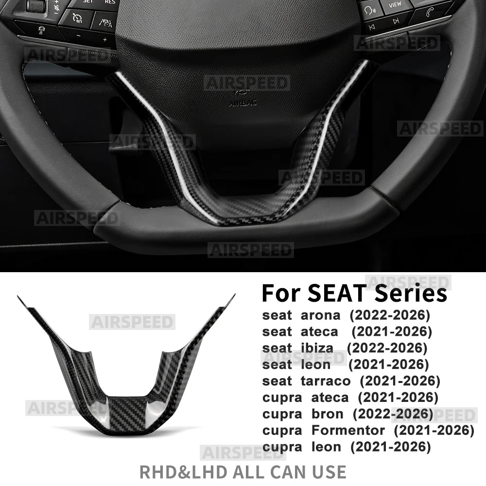 Car Steering Wheel Trim For Seat Ateca/ibiza/Leon/Tarraco For Cupra Formentor/Ateca/Born/Leon 2021-2026 Real Dry Carbon Fiber