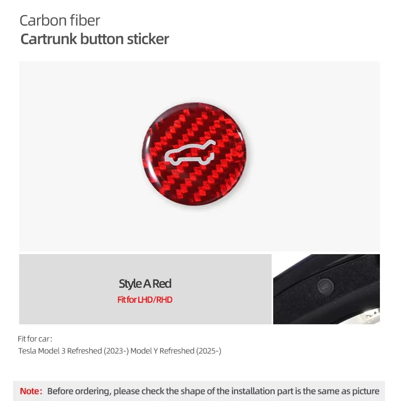 For Tesla 2019- Model 3 Highland 2024 Model Y Juniper Carbon Fiber Rear Trunk Switch Button Trim Sticker Car Interior Accessory