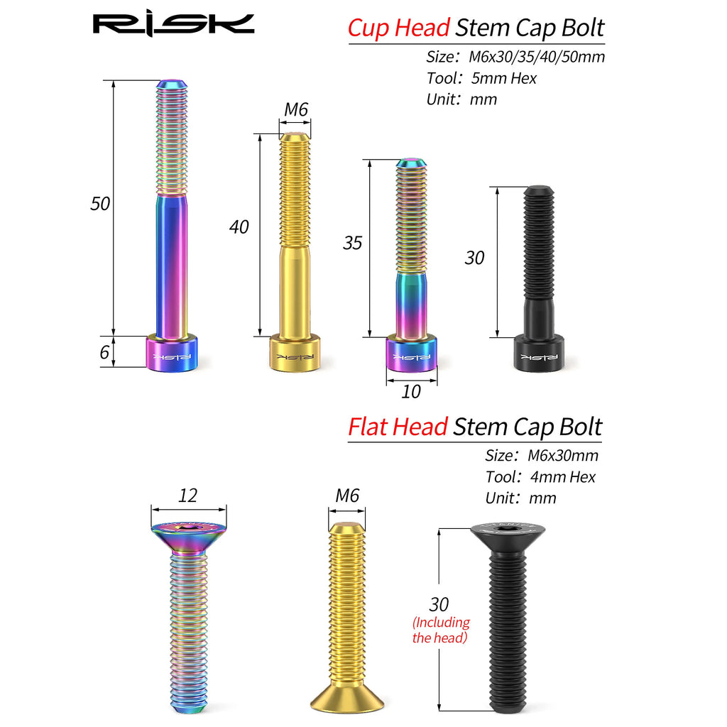 RISK Bike Titanium Bolt Screw M6x30 M6x35 M6x40 M6x50 for Bi