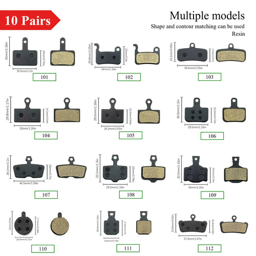 10 Pairs Multiple Models Bike Resin Disc Brake Pads MTB/Road