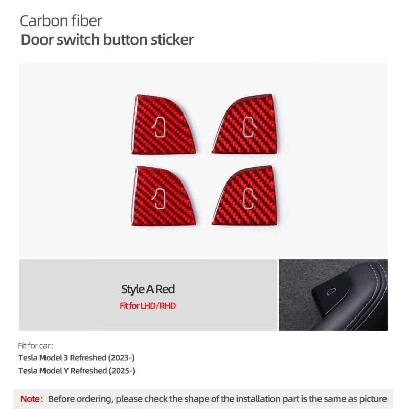 For Tesla Model Y 2019-2025 Juniper Model 3 Highland 2024 Carbon Fiber Car Interior Door Switch Button Trim Stickers Accessories