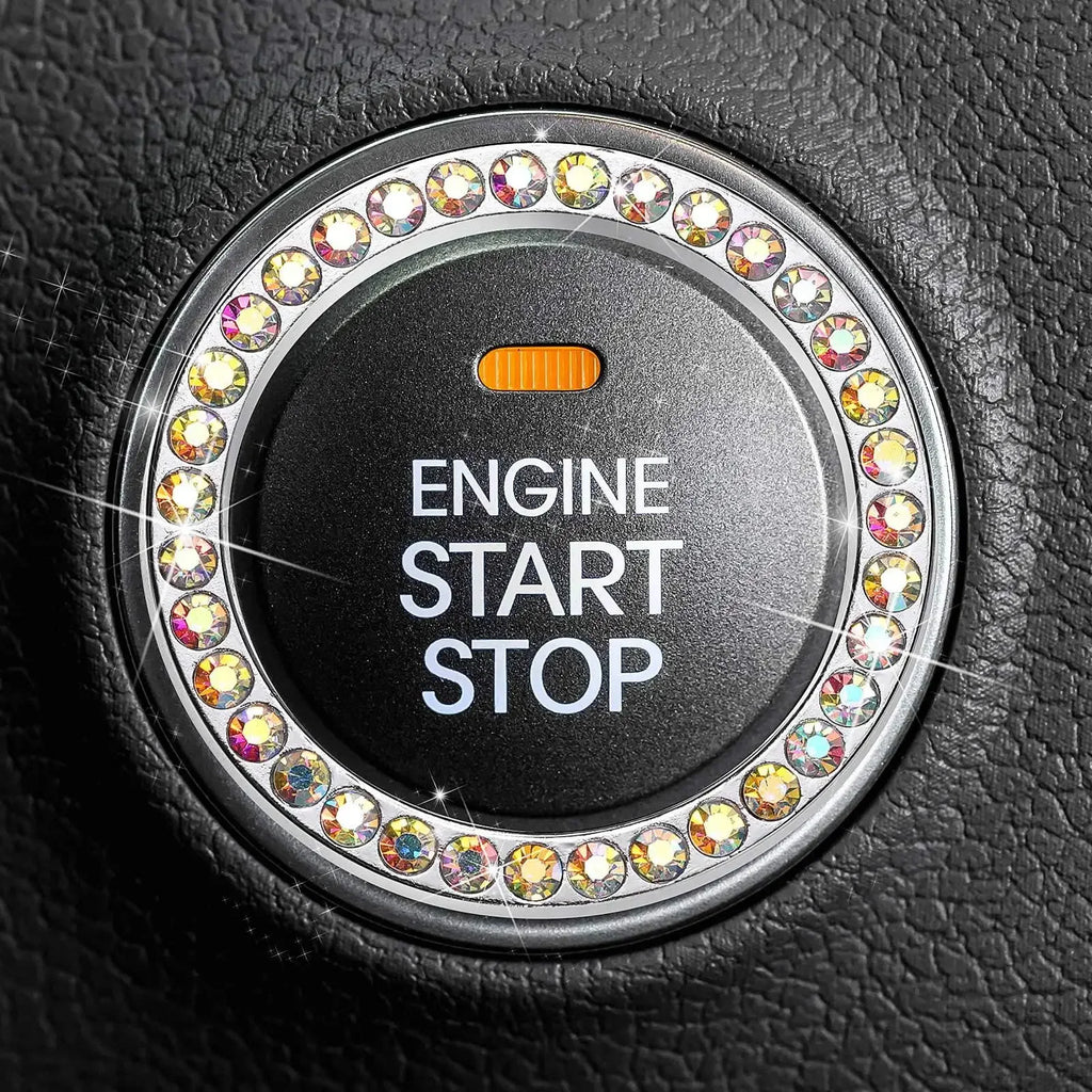 Car Start Switch Button Auto Decorative Diamond Stickers Rhinestone Ring Circle Trims Protective Cover Car Accessories Interior