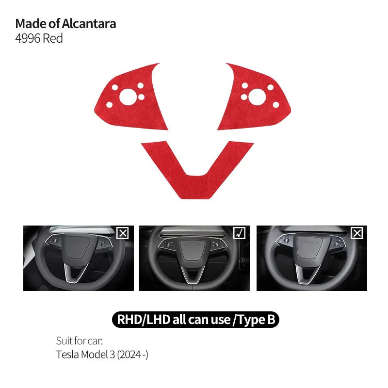 For Tesla Model 3 (2024 -) Tesla Model Y (2025 -) Made of Alcantara Steering Wheel Panel Trim Sticker Car Interior Accessories