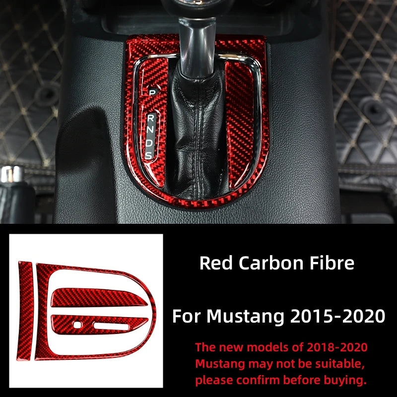 For Ford Mustang GT 2015-2021 Accessories Carbon Fiber Interior Car Gear Shift Box Panel Cover Trim Frame Decorative Kit Sticker