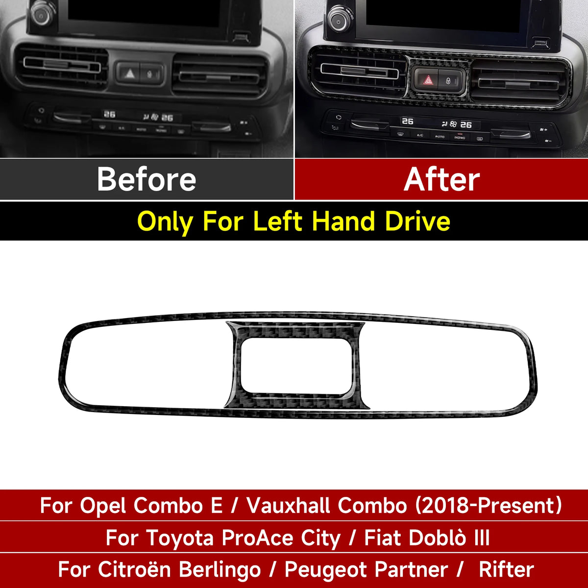 Carbon Fiber Interior Sticker. Car Center Console Side Air Outlet. For Opel Combo E / Vauxhall Combo For Toyota ProAce City Trim