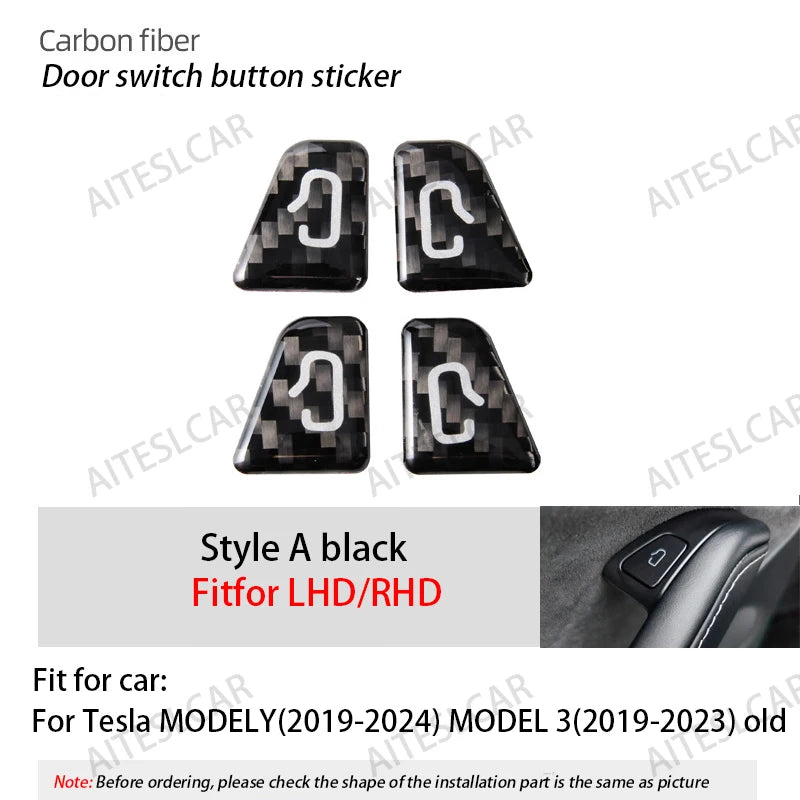 For Tesla Model Y 2019-2026 Juniper Model 3 Highland 2024 Carbon Fiber Car Interior Door Switch Button Trim Stickers Accessories