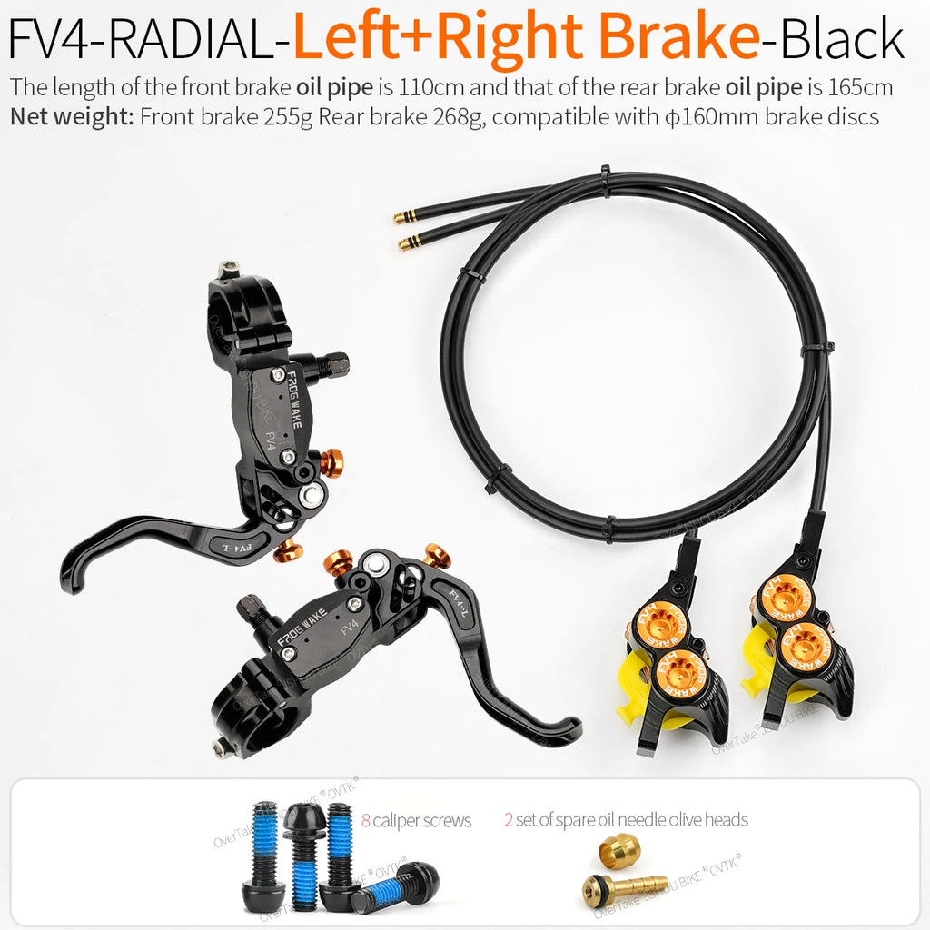 FROG WAKE FV4 4-Piston Hydraulic Disc Brake Kit Split Type Aluminum Inline Radial Front / Rear Brake Grey / Silver / Black Bike